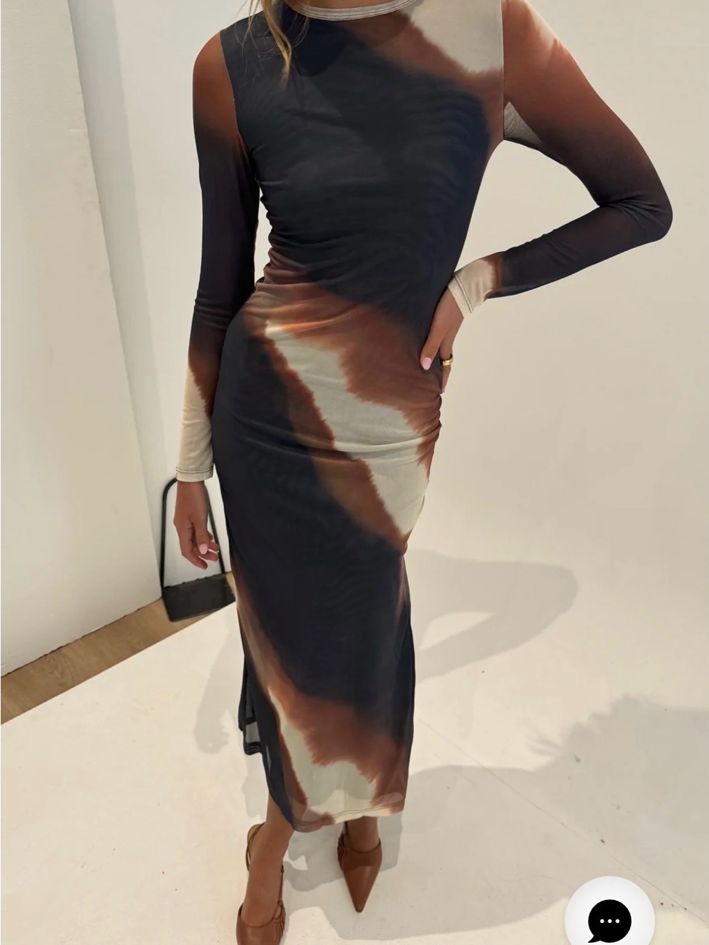 Amaya Midi Dress Mara Long Sleeve Tie-Dye Bodycon - Gray & Brown — image 4 of 6